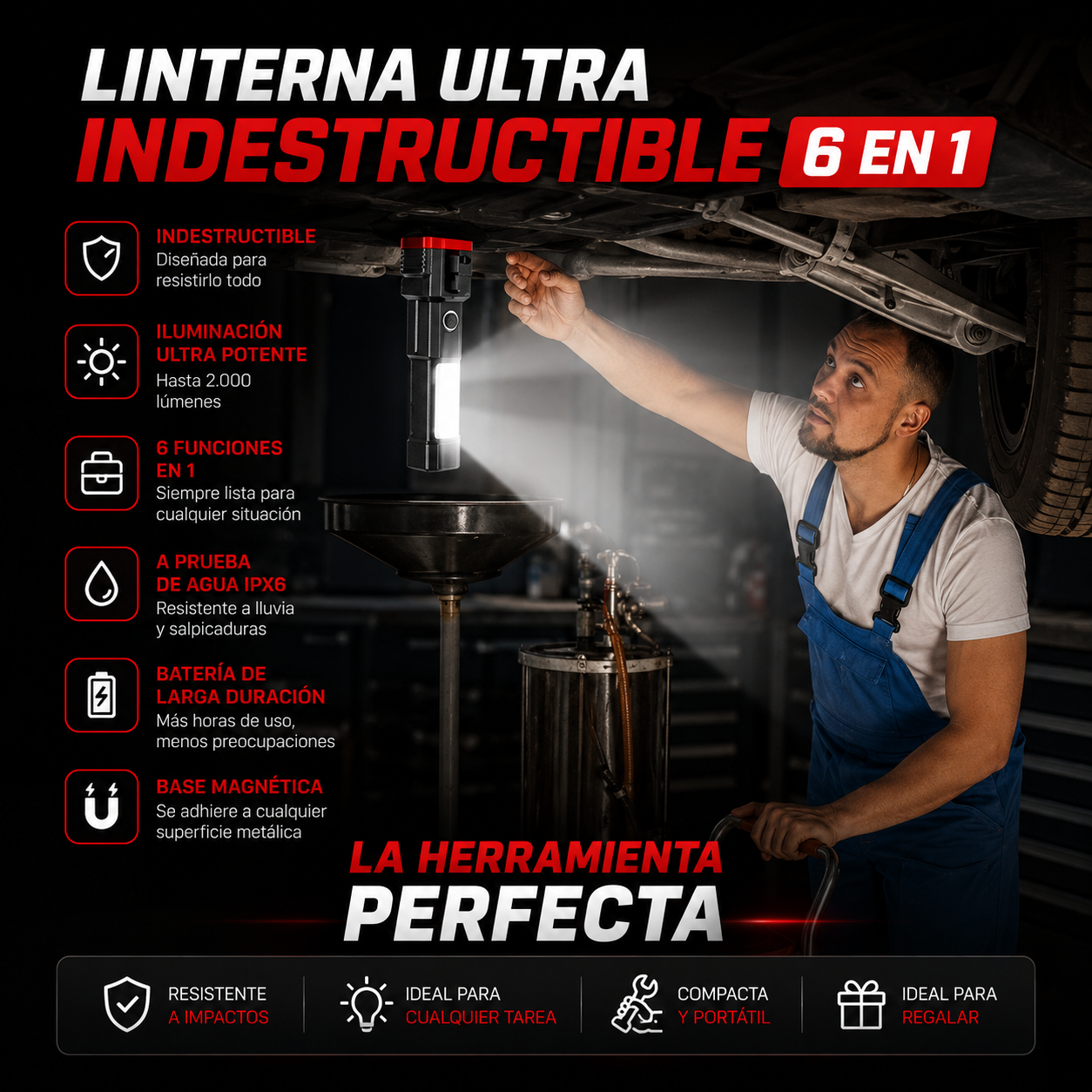 *PAGA 1 y LLÉVATE 2* Linterna Indestructible Súper Potente 6 en 1 PowerLUMEN™